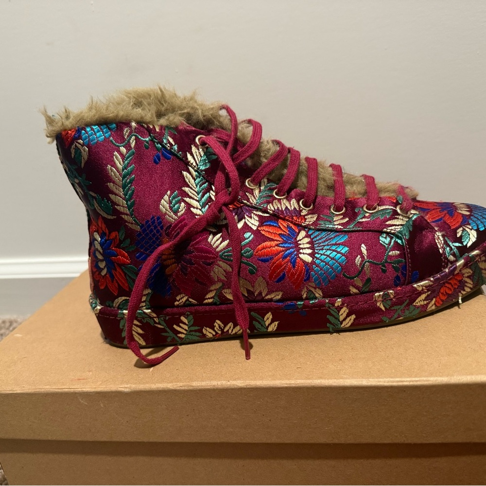 Joie Burgundy Floral High-Top Sneakers